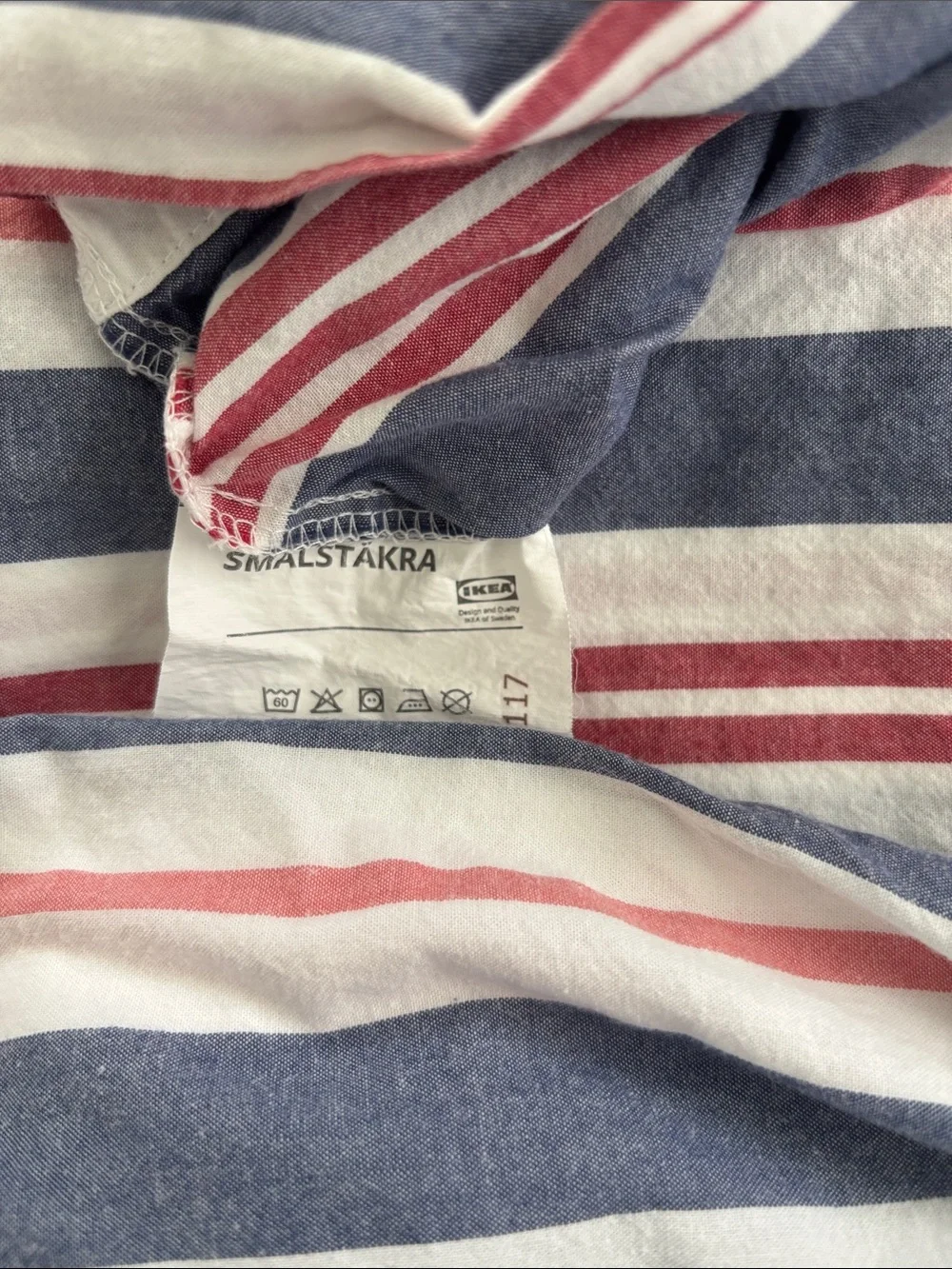 IKEA Striped Navy/Red & White twin comforter cover and pillow case/button close